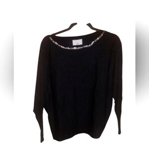 Liv Milano Black Sweater Stone Embellishments Detail Holiday SZ L NWT